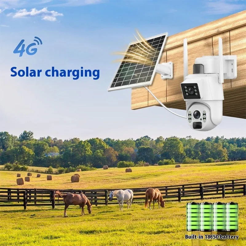 White Q39 outdoor remote wireless security camera with solar panel, 10x zoom, 6MP and Full Colour Night Vision