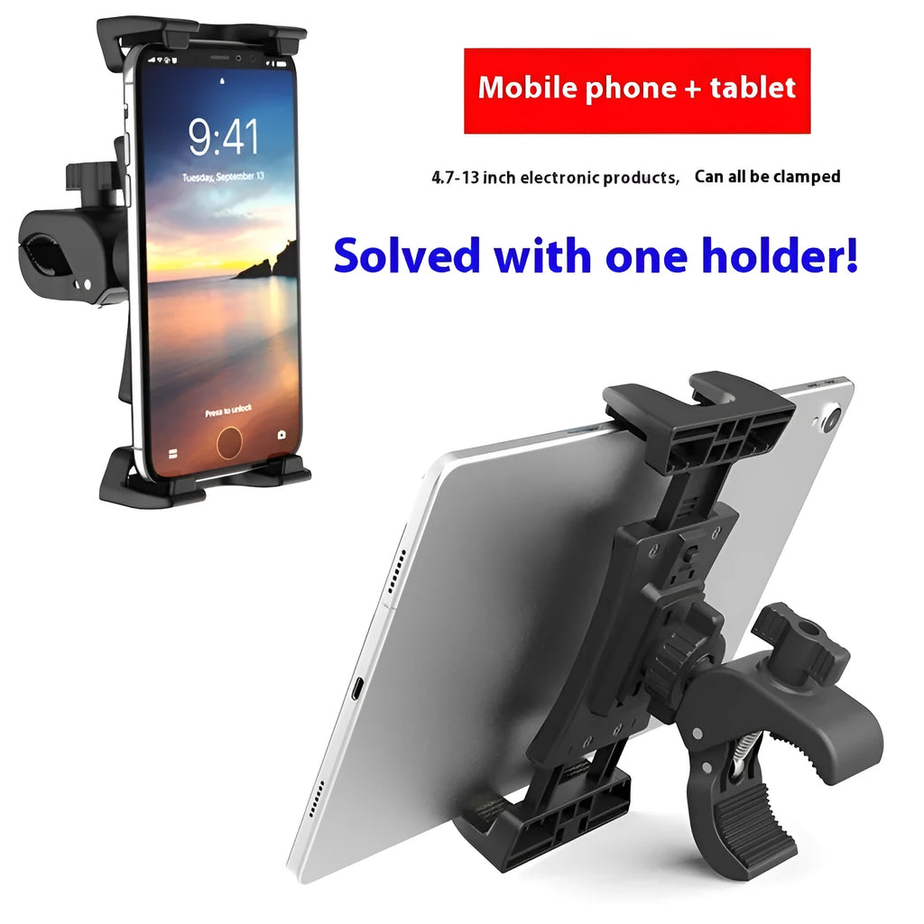 Black universal bicycle handlebar mount with spinning bracket for phone or tablet, ABS plastic, model HT-P20