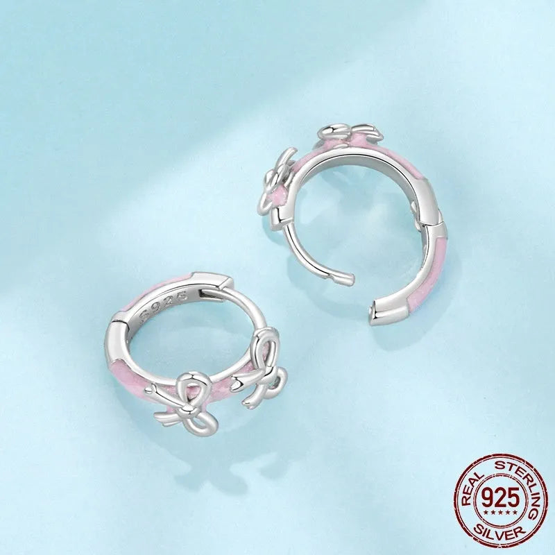 S925 sterling silver romantic bow ear clip with dripping oil finish in colour SCE1926