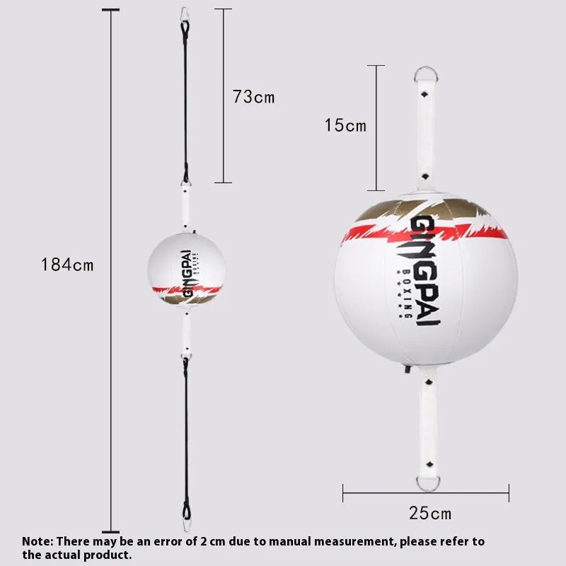 A black hanging boxing speed ball for reaction and dodge training, shown suspended.