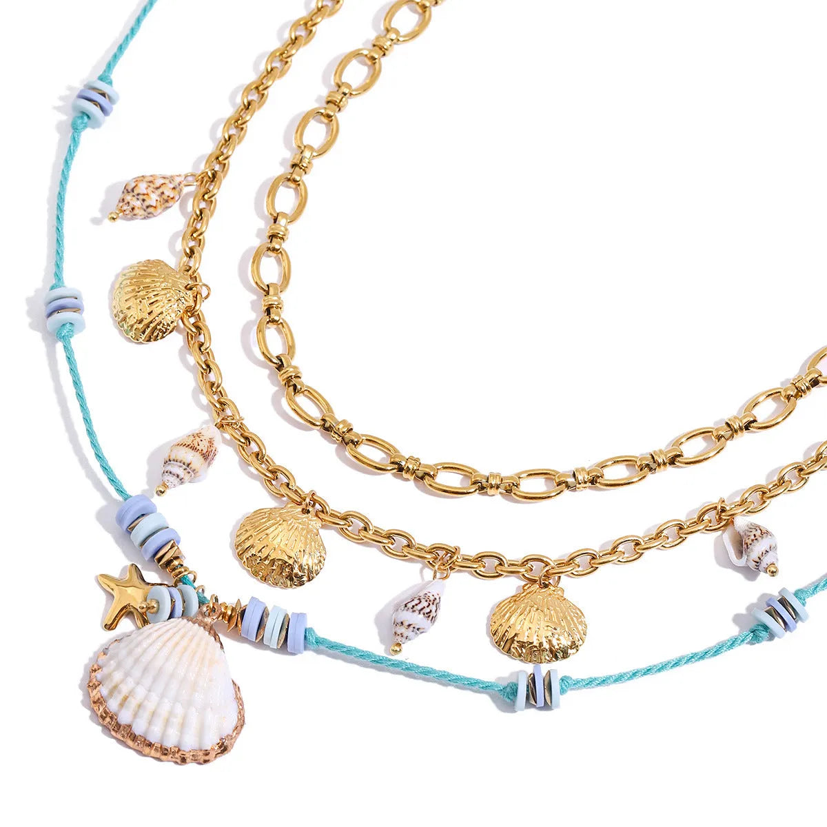 Titanium steel pearl necklace for women with geometric shell pendant and stainless steel regular chain, 41-50cm
