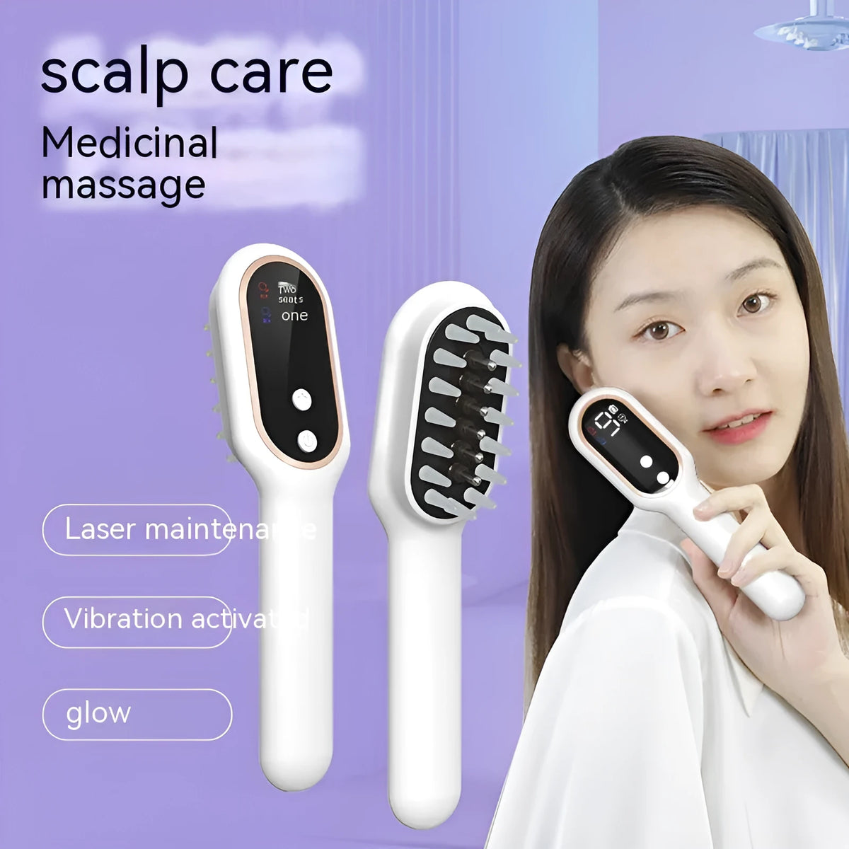 White scalp medicine feeder massage comb with 10ml medicine box, 17 TPU comb teeth, red and blue light, 154*50*39 mm
