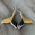 Women's white gold colour alloy fishtail earrings with whale design and retro styling