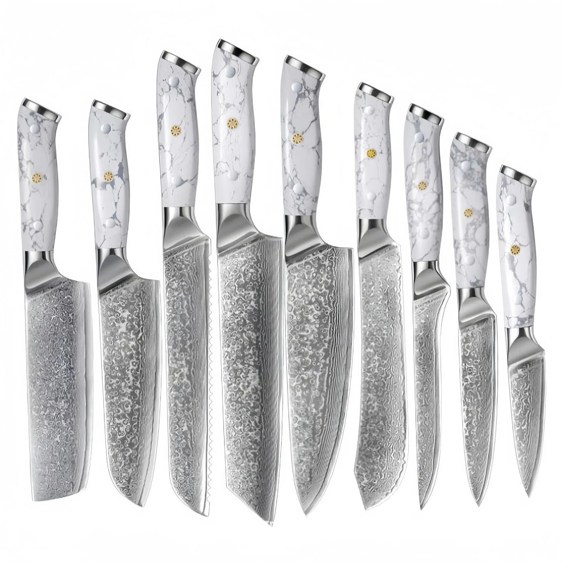 Damascus steel chef's knife with 21cm VG10 blade measuring 32cm total length