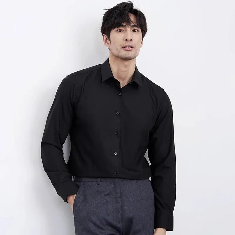 Men's wine red slim fit business casual shirt with long sleeves and cardigan styling
