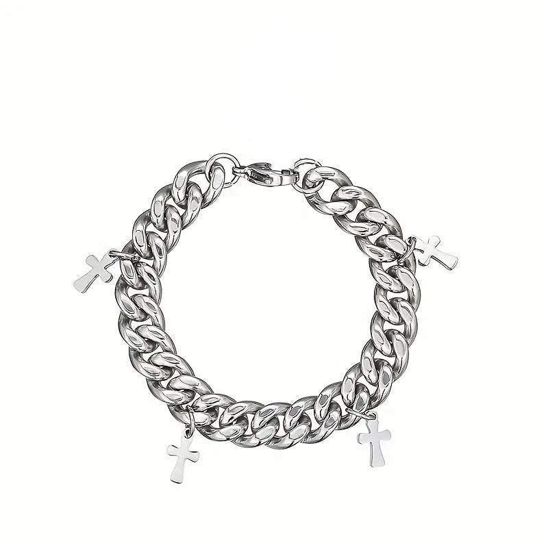 Men's geometric cross bracelet in titanium steel with adjustable cold wind style design