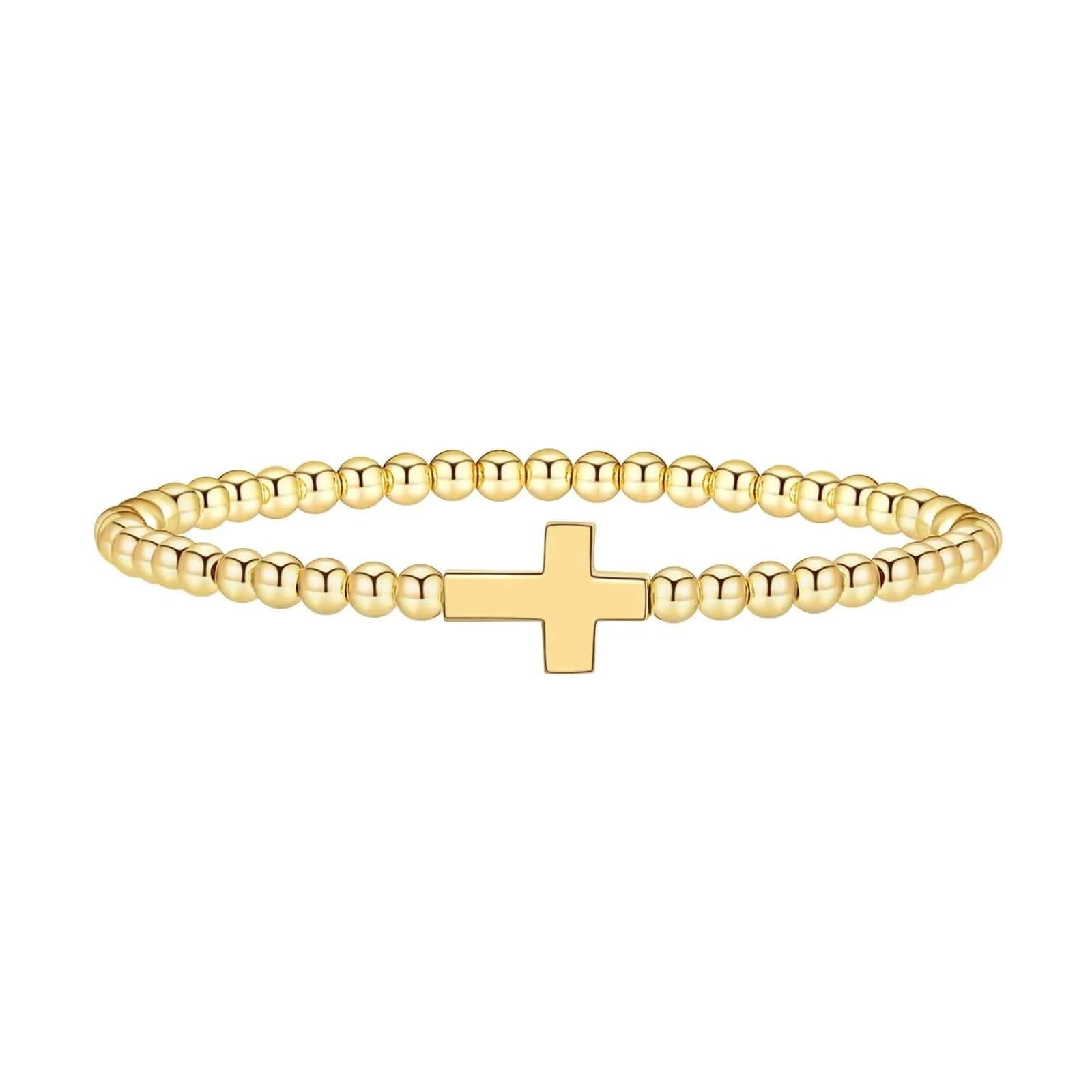 Adjustable stainless steel beaded bracelet showing geometric round design on wrist
