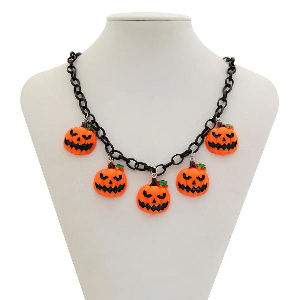 Halloween necklace with ghost pumpkin pendant in mixed colour acrylic cartoon design