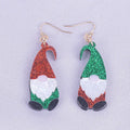 Acrylic cartoon Santa Claus earrings showing red, green, and red/green hat style options.