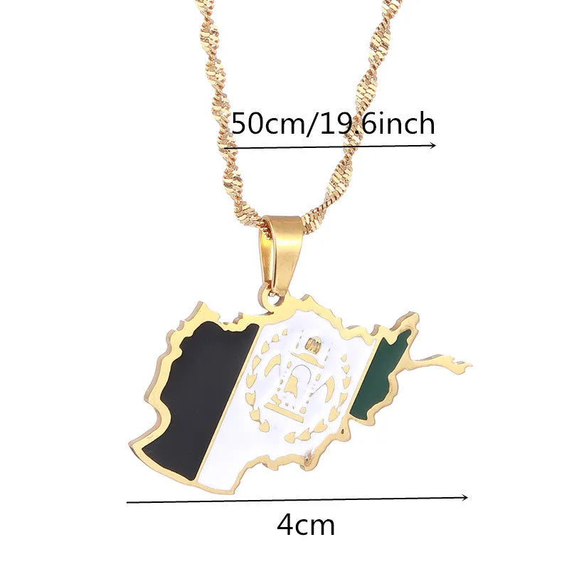 Map stainless steel necklace for men and women in gold or silver electroplated finish