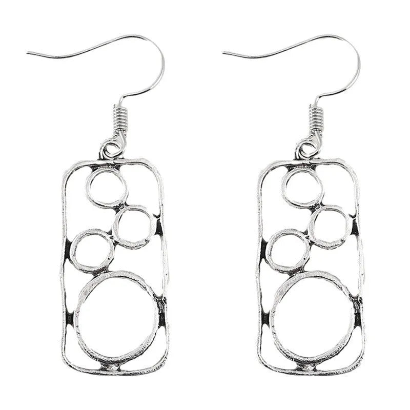 Geometric round earrings in antique silver finish made from zinc alloy for men and women