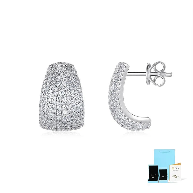 Sterling silver geometric ear studs with moissanite stones in d-e colour grade