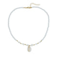 White conch shell bead necklace for women with mother of pearl pendant on a regular chain