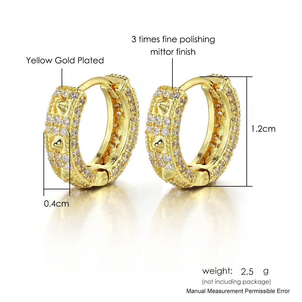 Geometric full diamond hip hop ear clips in copper with gold white stone finish