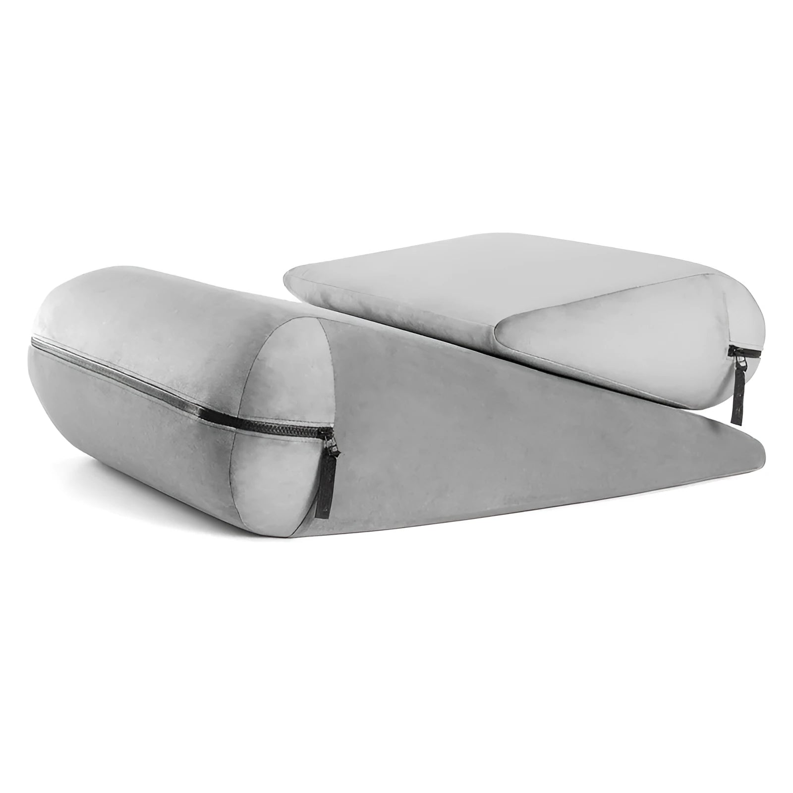 Triangular grey embroidered cushion for filling sofa gaps, dimensions 68x33x25cm.