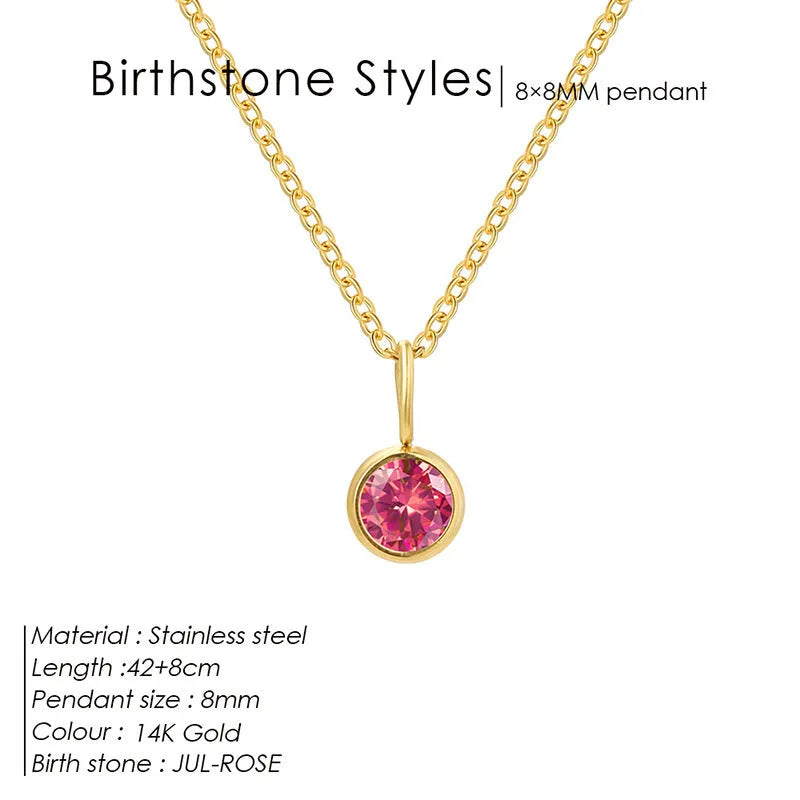 Entry Lux Colorful Rhinestone Pendant stainless steel U-shaped necklace with golden finish and July rose red rhinestone