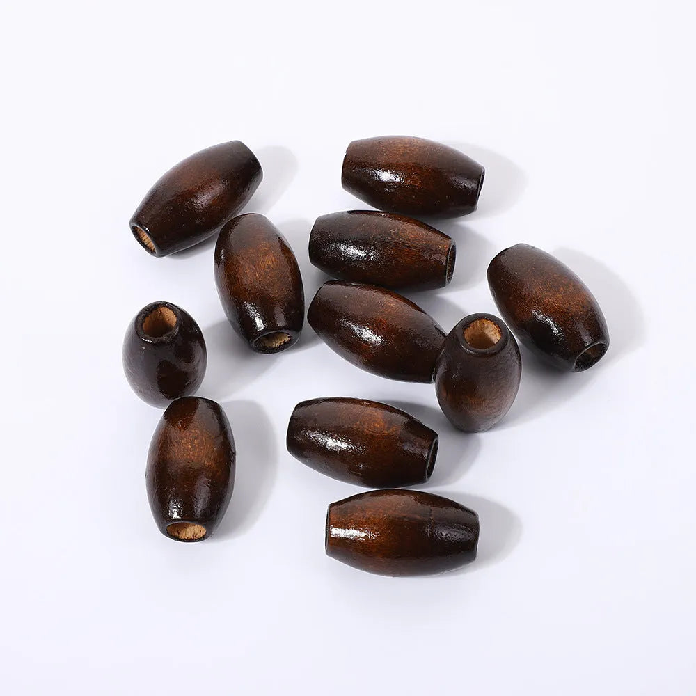 25mm oval wooden beads in dark coffee colour with 6mm hole and M-shaped raised bead profile