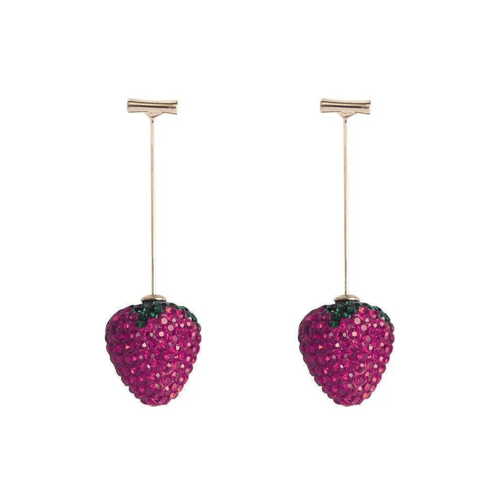 Geometric strawberry earrings with spot drill design in zinc alloy, showing colour variations