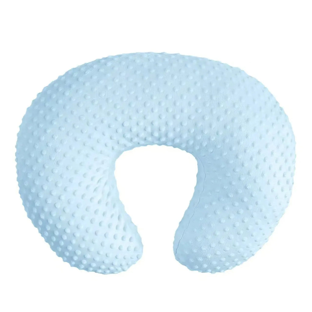 Multifunctional nursing pillow with spill prevention in pink, yellow, grey, or light blue colour options.