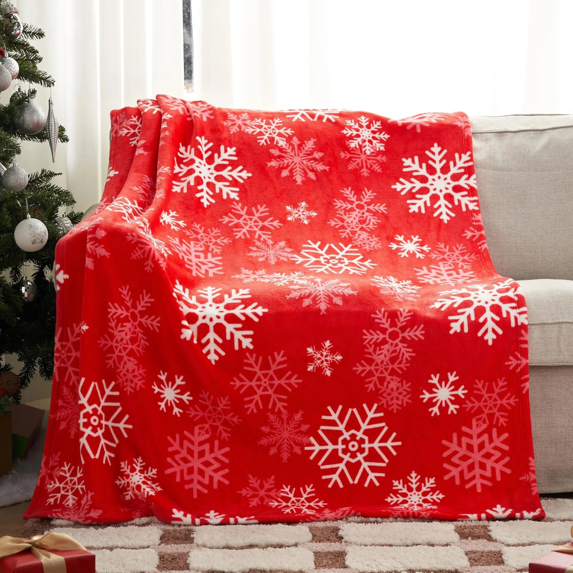 Soft flannel Christmas blanket in a chosen colour and size, folded to show texture.
