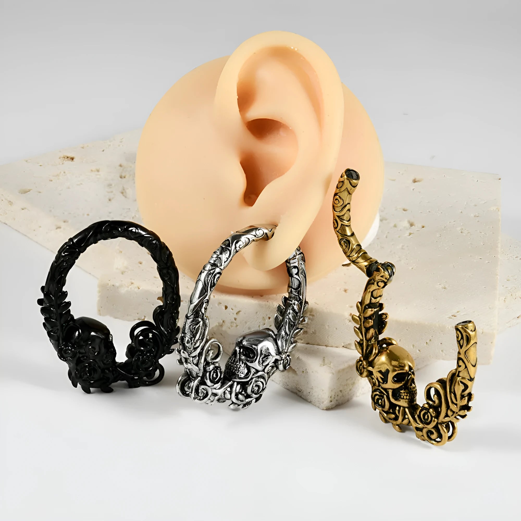 Stainless steel totem pattern earrings with geometric design and electroplated finish