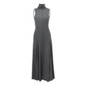 Women's grey cotton half-turtleneck backless slim-fit dress with high waist