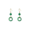 Green jade geometric Chinese style earrings with peace buckle design in 14K gold zinc alloy
