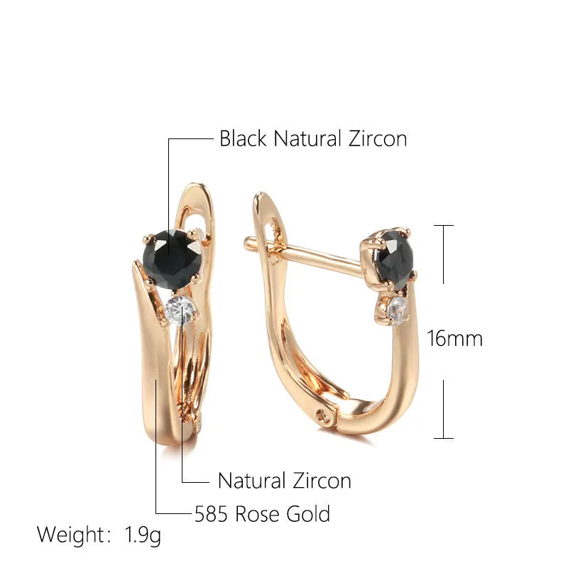 Women's black agate geometric drop earrings with gold plating and ear clip fastening