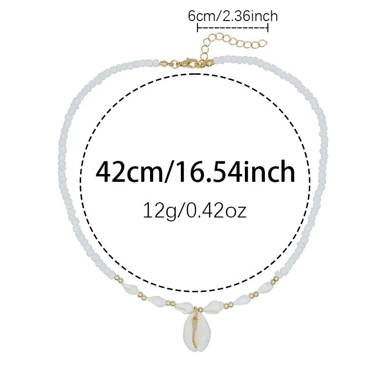 White conch shell bead necklace for women with mother of pearl pendant on a regular chain