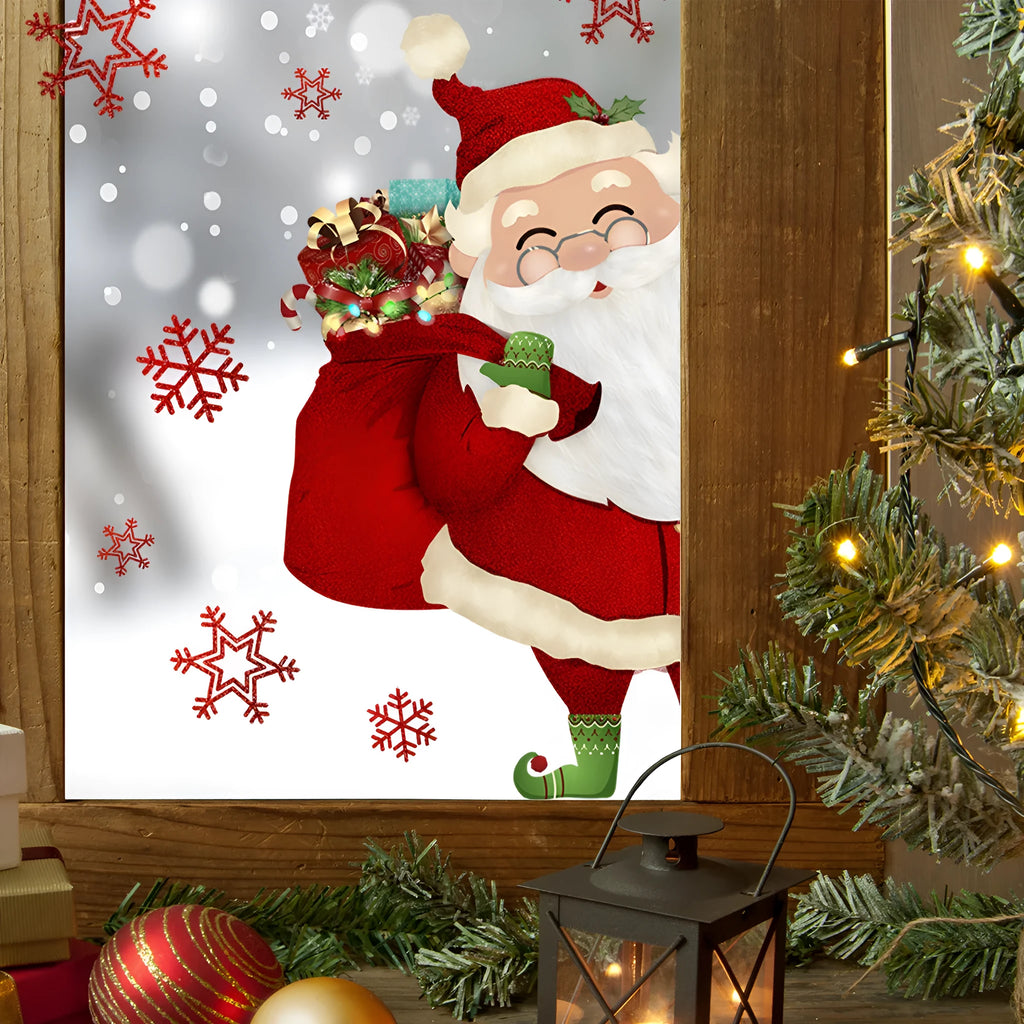 DJ4002 Snowflake Santa Claus static wall sticker on window showcase, 27x40cm, PVC material, modern simple design