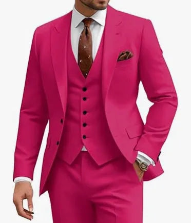 Men's slim fit three-piece suit in chemical fibre blend fabric for business wedding occasions