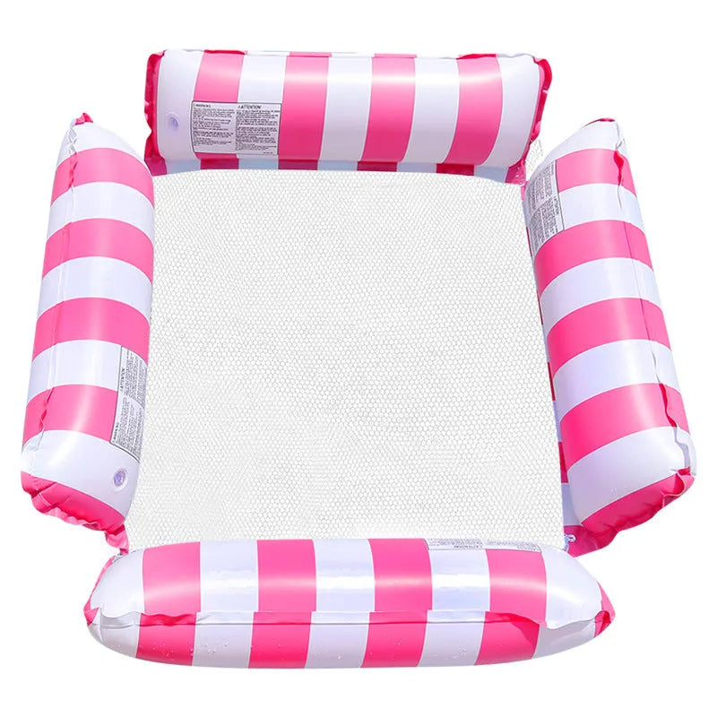 Inflatable four-tube striped floating bed deck chair on water