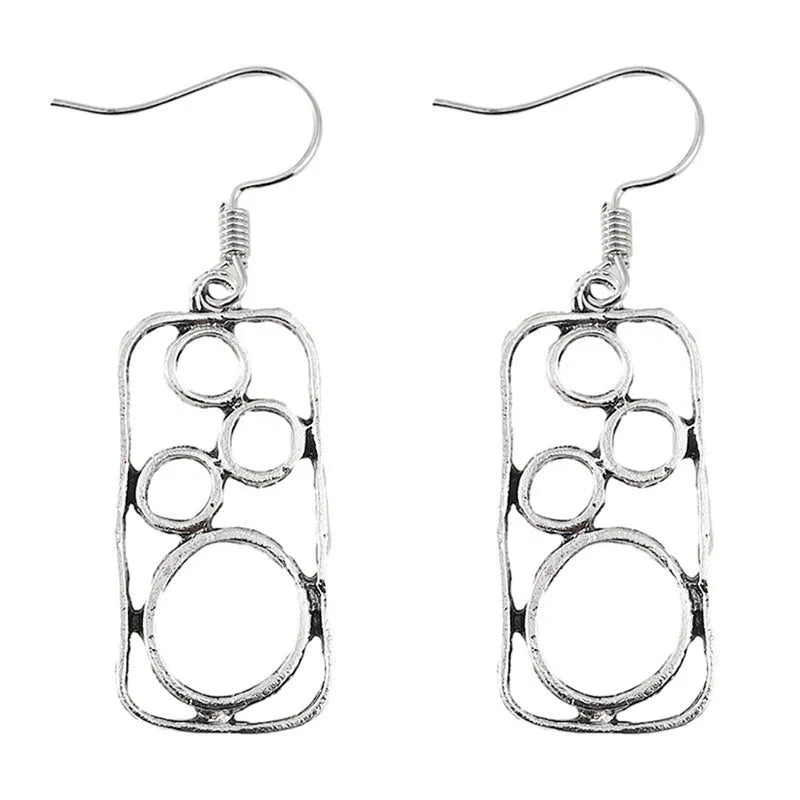 Geometric round earrings in antique silver finish made from zinc alloy for men and women