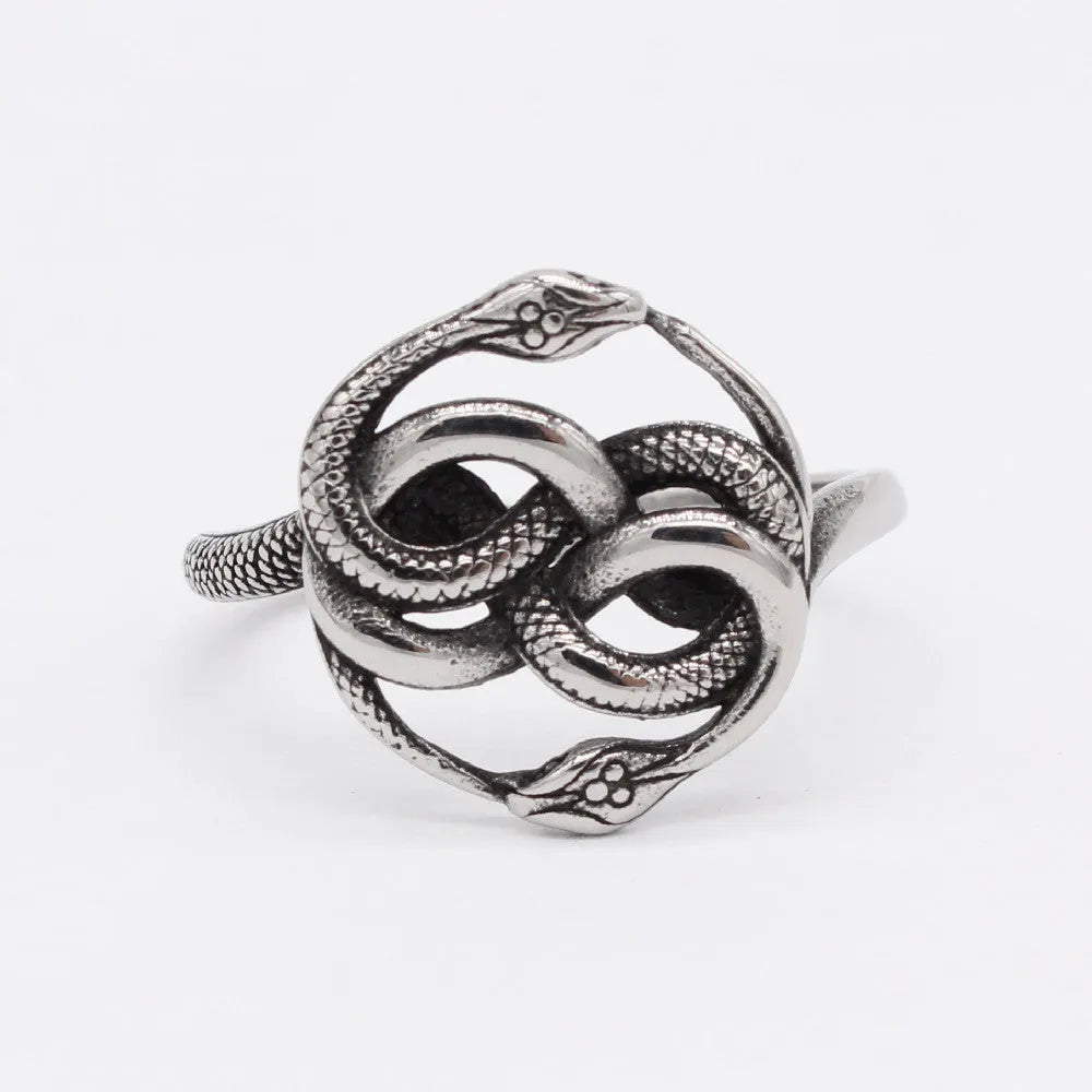 Titanium steel snake ring in retro style with steel colour, sizes 6 to 13.