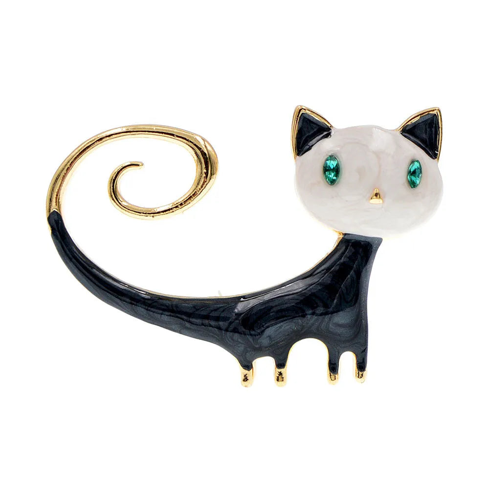 Personalised painted cat tail brooch in orange and white colours, alloy women's fashion accessory