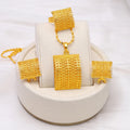 Gold-coloured bridal jewellery set with copper necklace, earrings, and ring for wedding occasions