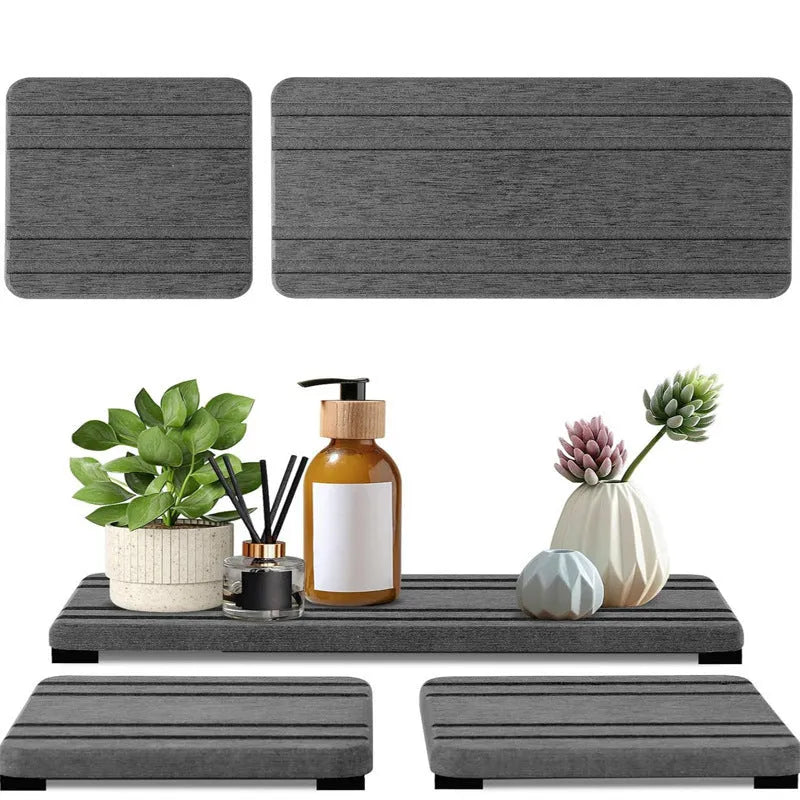 Square diatom oil bathroom countertop water draining pad in solid colour