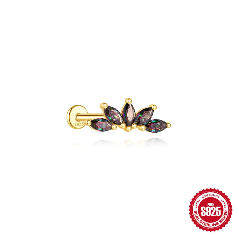 S925 sterling silver geometric earrings with rainbow stone and flat head thread post