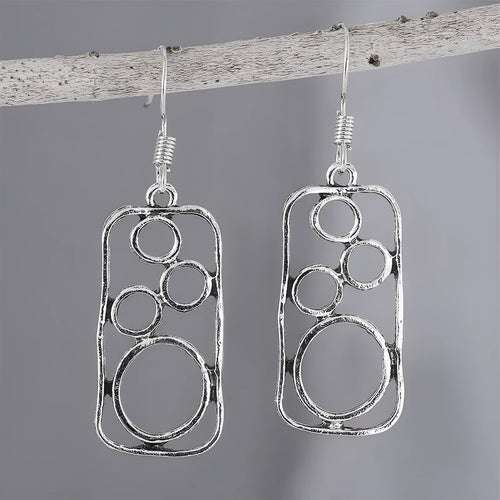 Geometric round earrings in antique silver finish made from zinc alloy for men and women