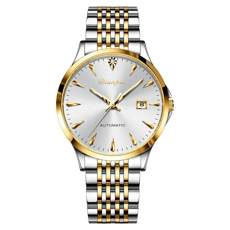 Men's simple dial automatic watch with stainless steel strap and case