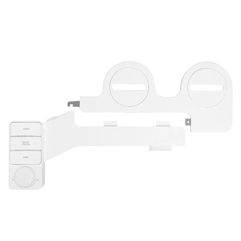 Pure white KB06 manual drain unblocking tool with button, braided hose, and three copper tee adaptors for global sink standards.