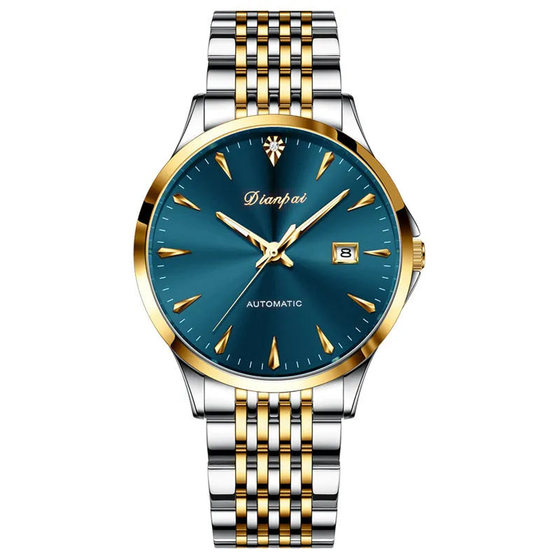 Men's simple dial automatic watch with stainless steel strap and case