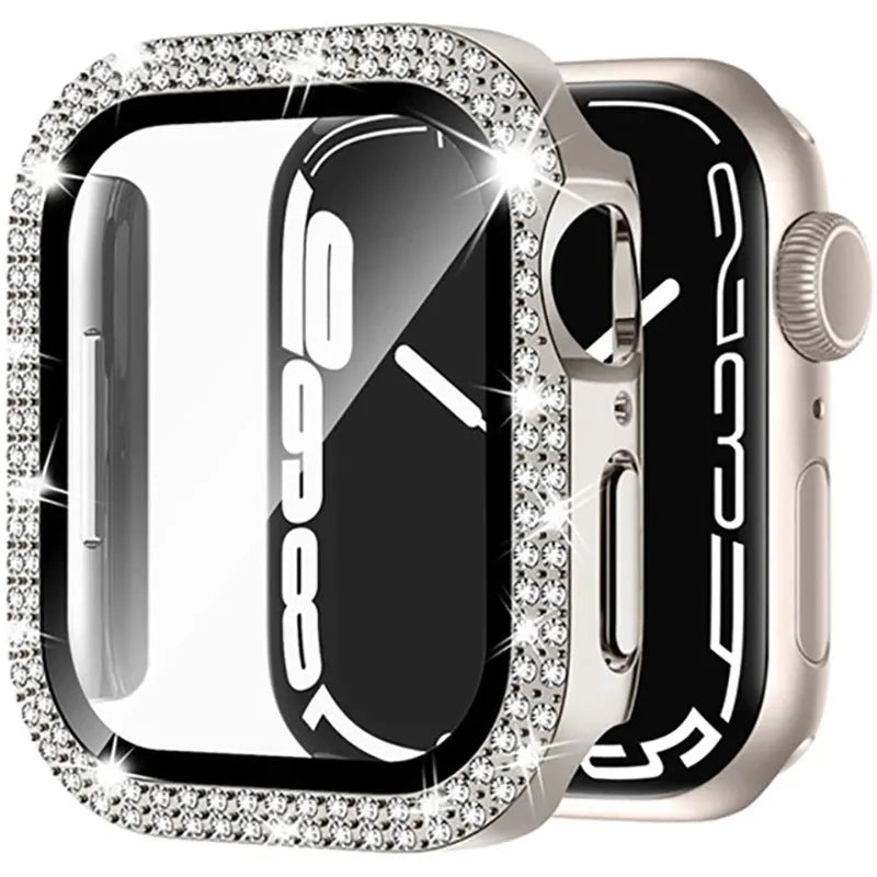 Apple Watch case with double diamond glass screen protector and flip-up privacy cover in multiple colour options