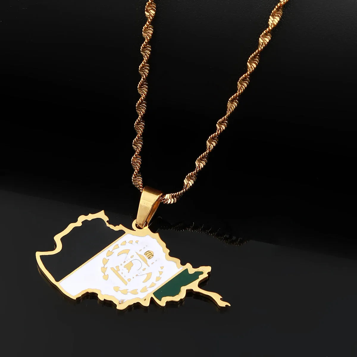 Map stainless steel necklace for men and women in gold or silver electroplated finish