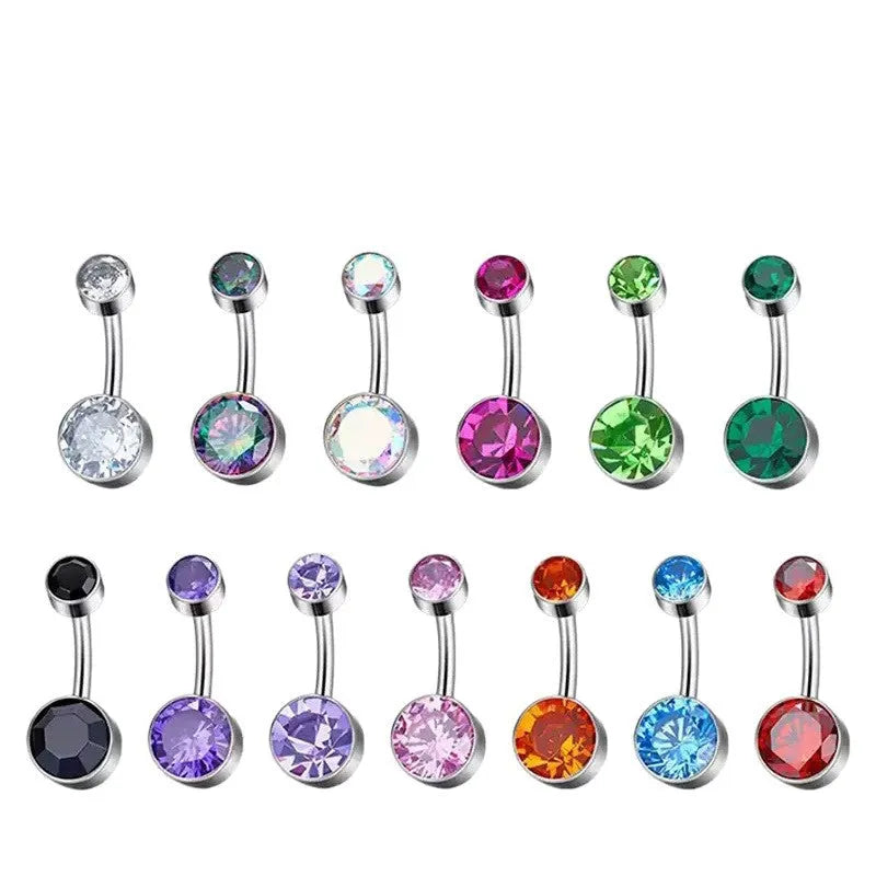 Titanium alloy double-headed navel stud with internal thread in various colours and sizes.