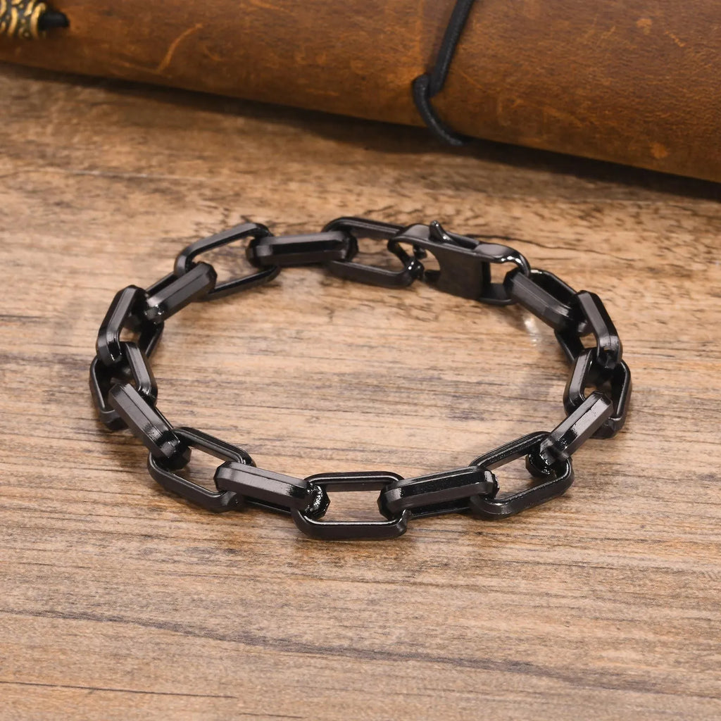 Titanium steel men's bracelet with simple square chain links in four colour options