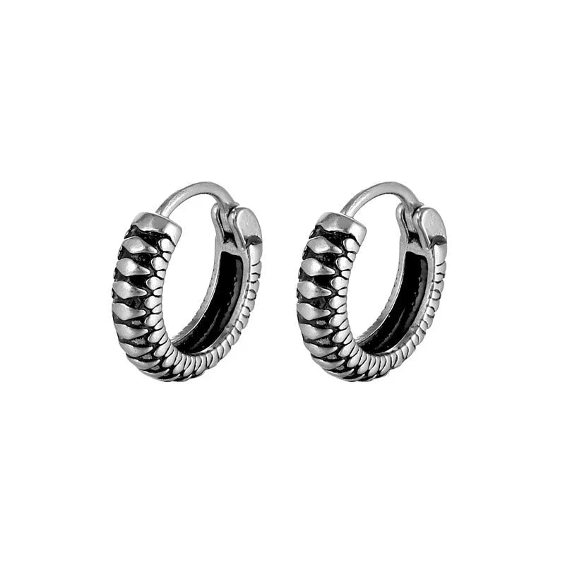 Silver geometric stainless steel earrings with retro twist stripe design