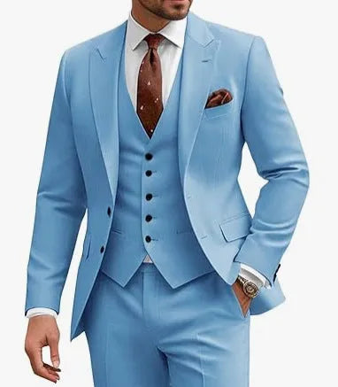 Men's slim fit three-piece suit in chemical fibre blend fabric for business wedding occasions