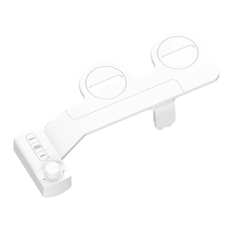 Pure white KB06 manual drain unblocking tool with button, braided hose, and three copper tee adaptors for global sink standards.