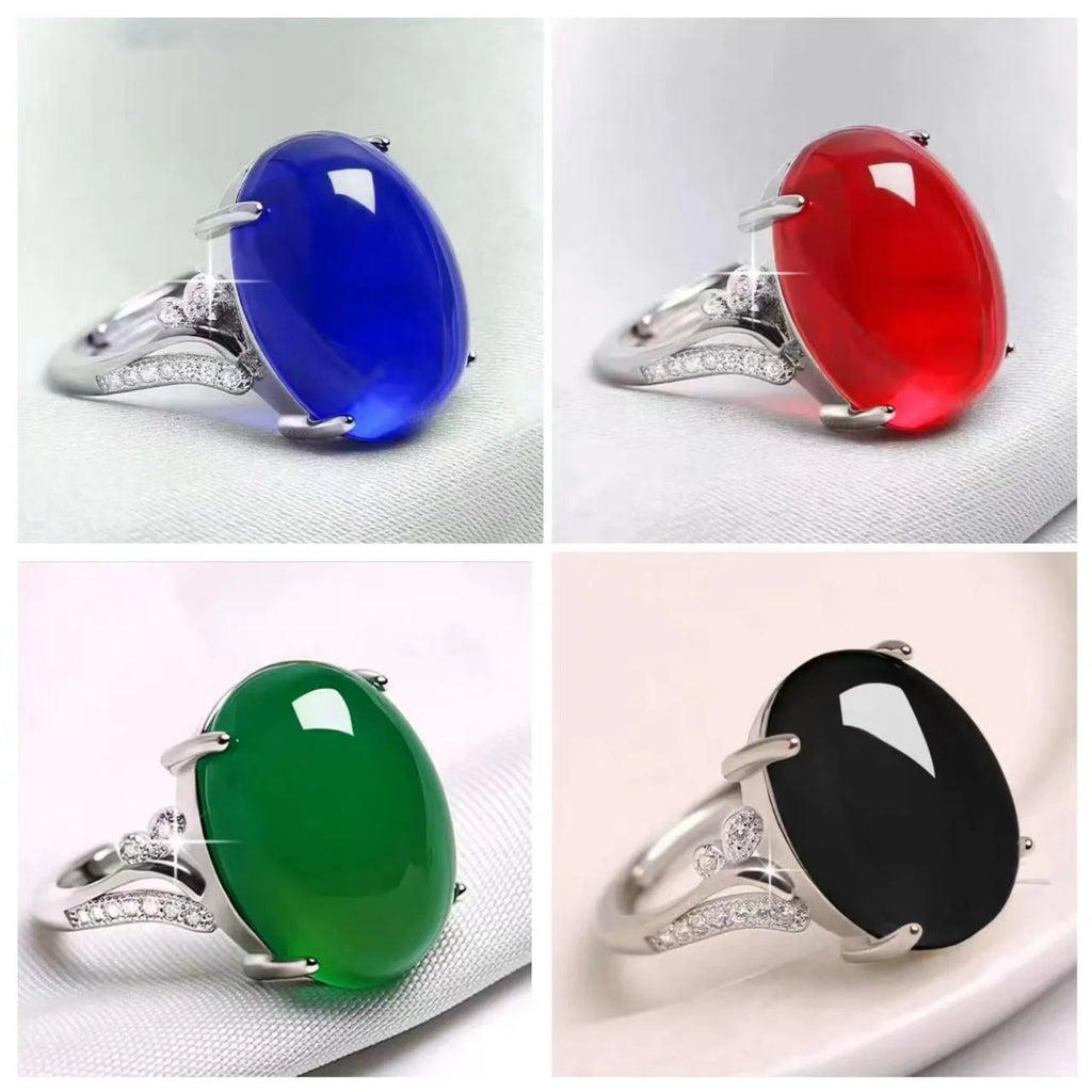 Adjustable natural sapphire alloy ring in ethnic geometric style with adjustable opening